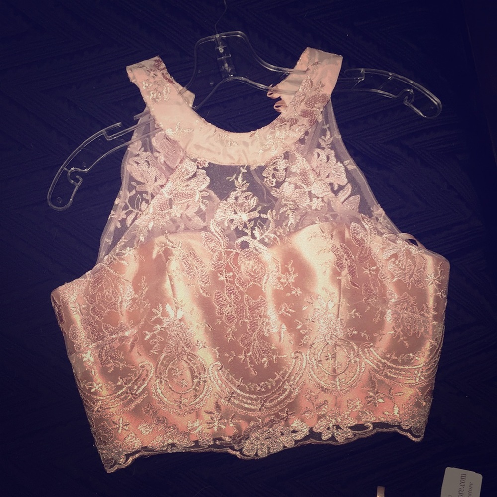 Prom dress-BLUSH pink- NWT- lace top- 2 piece